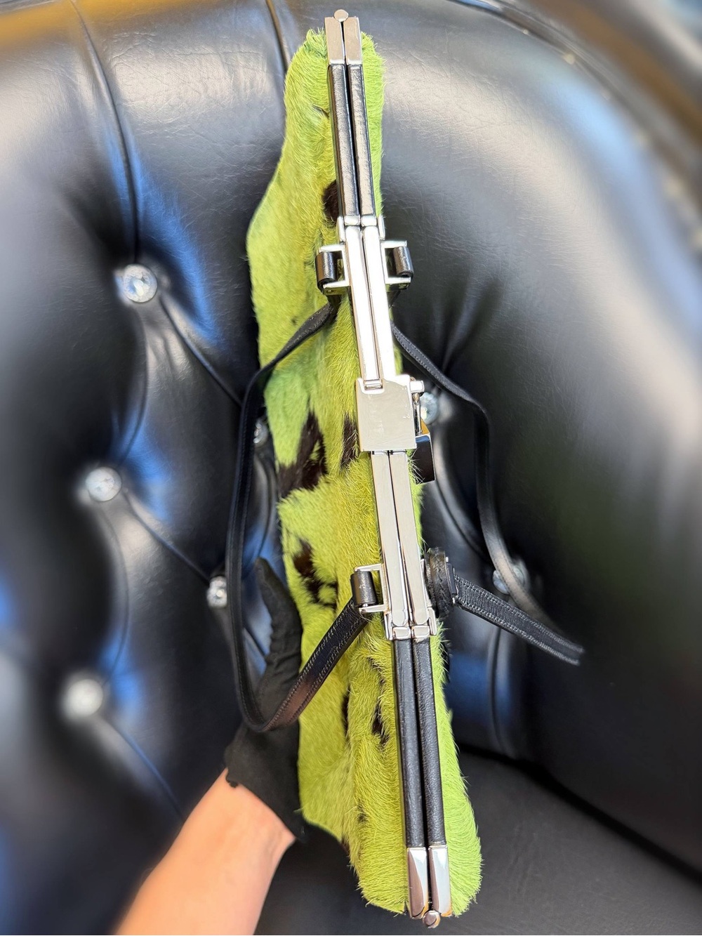 Vintage Gucci by Tom Ford F/W 1999 Green & black pony hair shoulder bag EXTREMEL - Picture 7 of 15